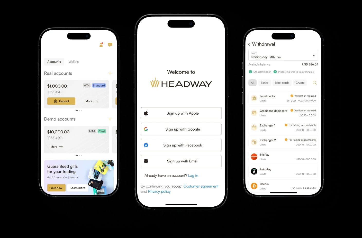Headway取引アプリを示すスマホの画像